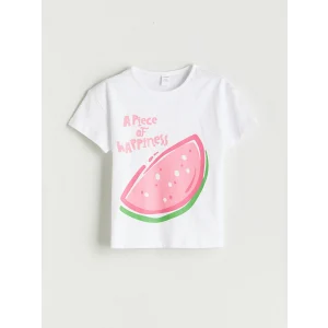 LCW Kids Beyaz Bisiklet Yaka Baskılı Kız Çocuk Tişört