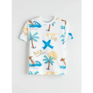 LCW Kids Ekru Bisiklet Yaka Baskılı Erkek Çocuk Tişört