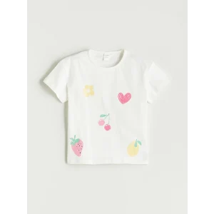 LCW Kids Ekru Bisiklet Yaka Baskılı Penye Kız Çocuk Tişört