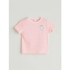 LCW Kids Pembe Bisiklet Yaka Çizgili Kız Çocuk Tişört