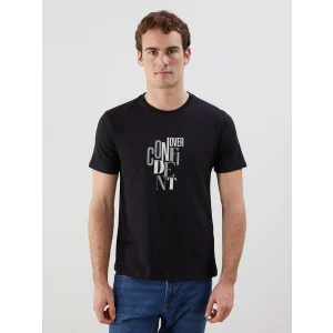 LCW ECO Siyah Bisiklet Yaka Kısa Kollu Baskılı Penye Erkek Tişört