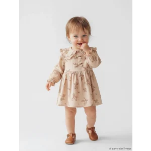 LCW baby Bej Bebe Yaka Çiçekli Kız Bebek Müslin Elbise