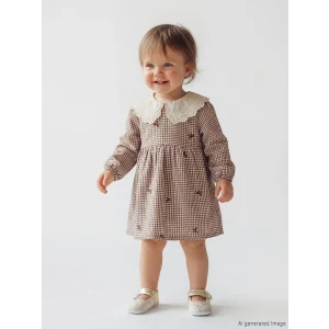 LCW baby Ekru Bebe Yaka Nakışlı Kız Bebek Müslin Elbise