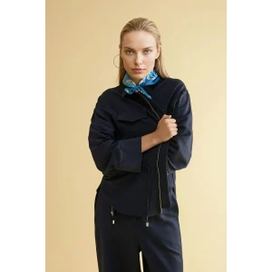 Defacto G8962AXNV253 Lacivert Relax Fıt Keten Karışımlı Fermuarlı Gömlek