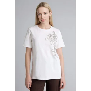 Defacto F6479AXER105 Ekru Regular Fıt Bisiklet Yaka Nakış Baskı Baskılı Penye Kısa Kollu Tişört