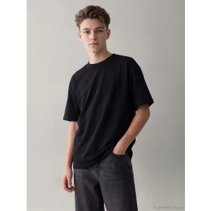 LCW Kids Siyah Bisiklet Yaka Basic Erkek Çocuk Tişört