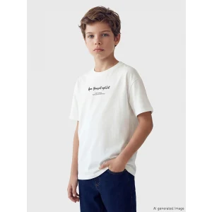 LCW Kids Ekru Yazı Baskılı Erkek Çocuk Tişört