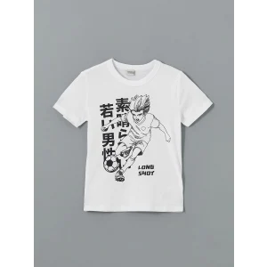 LCW Kids Beyaz Bisiklet Yaka Erkek Çocuk Tişört