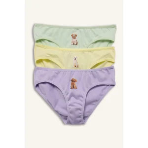 Defacto H0849A8YL246 Sarı Hayvan Baskılı Penye 3lü Slip Külot Kız Çocuk