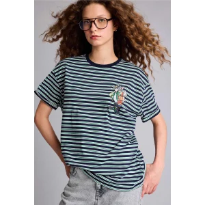 Defacto G0844AXNV105 Lacivert Tom & Jerry Oversıze Slogan Desenli Kısa Kollu Tişört