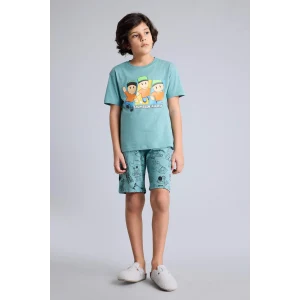 Defacto G9087A8GN1124 Yeşil %100 Pamuklu Stumble Guys 2li Pijama Takımı Erkek Çocuk