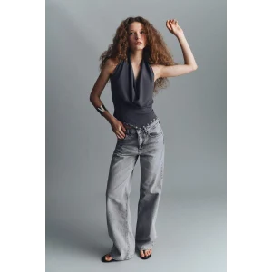 Defacto G8850AXNM55 Gri %100 Pamuk Straıght Wıde Yüksek Bel Jean Pantolon