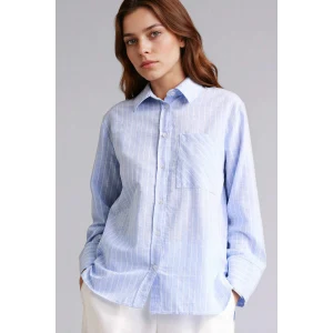 Defacto F6314AXBE194 Mavi Relax Fıt Çizgili Flamlı Pamuk Tunik