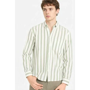 Defacto D6114AXGN460 Yeşil %100 Pamuk Çizgili Gömlek