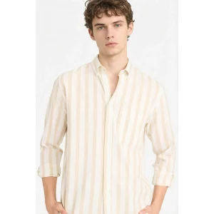 Defacto D6114AXBG815 Bej %100 Pamuk Çizgili Gömlek