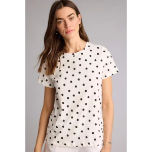 Defacto H2432AXER105 Ekru Puantiyeli Penye Kısa Kollu Tişört