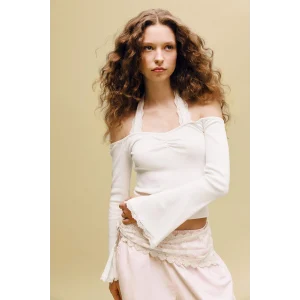 Defacto G9831AXWT32 Beyaz Fıtted Halter Yaka Fitilli Kaşkorse Tişört