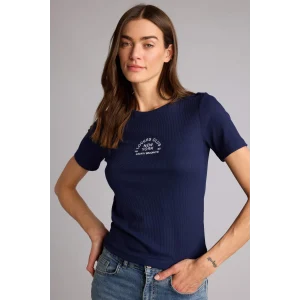 Defacto H1389AXNV251 Lacivert Slım Fıt Nakışlı Fitilli Kaşkorse Tişört