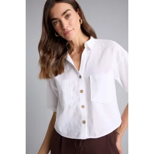 Defacto V2523AZWT34 Beyaz Boxy Fıt Keten Karışımlı Gömlek