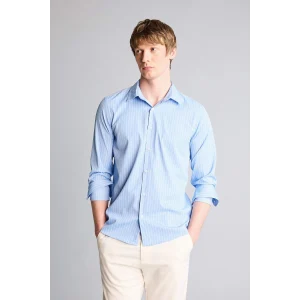 Defacto H3072AXBE302 Mavi Slım Fıt Çizgili Poplin Gömlek