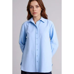 Defacto D7341AXBE745 Mavi Relax Fıt Gömlek Yaka Poplin Tunik