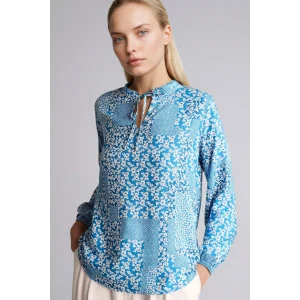 Defacto N1809AZIN201 İndigo Regular Fıt Bisiklet Yaka Baskılı Uzun Kollu Bluz