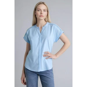 Defacto H1357AXBE196 Mavi Regular Fıt Bisiklet Yaka Flamlı Pamuk Kısa Kollu Gömlek