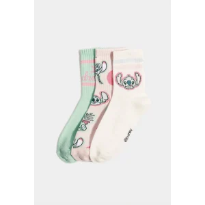 Defacto F4322A8KR1 Çok Renkli Disney Lilo & Stitch 3lü Pamuklu Uzun Çorap Kız Çocuk