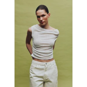 Defacto H0230AXWT32 Beyaz Fıtted Kayık Yaka Fitilli Kaşkorse Tişört