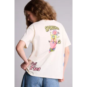 Defacto H0259AXER103 Ekru SpongeBob Oversıze Sırt Baskılı Tişört