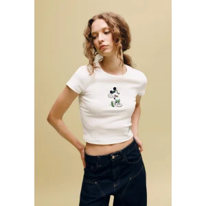 Defacto G9575AXWT32 Beyaz Dısney Mıckey & Mınnıe Fıtted Nakışlı Tişört