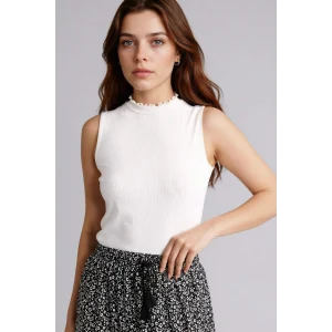 Defacto G0050AXER105 Ekru Slım Fıt Yarım Balıkçı Yaka Fitilli Kaşkorse Tunik