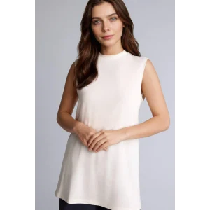 Defacto F9753AXER105 Ekru Basıc Kolsuz Tunik