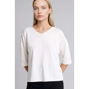 Defacto G2797AXER105 Ekru Relax Fıt V Yaka Uzun Kollu Tişört