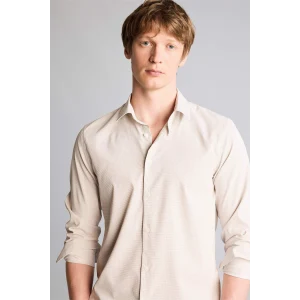 Defacto H3038AXBG766 Bej Slım Fıt Gömlek Yaka Baskılı Uzun Kollu Gömlek