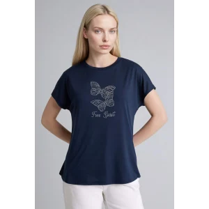 Defacto G9269AXNV253 Lacivert Bisiklet Yaka Taş Baskılı Kısa Kollu Tişört