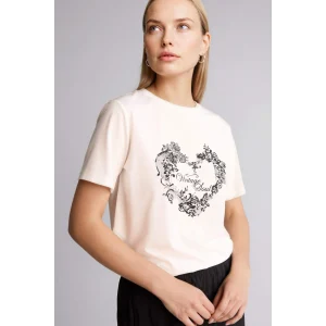 Defacto H1435AXER105 Ekru Regular Fıt Bisiklet Yaka Çiçekli Kısa Kollu Tişört