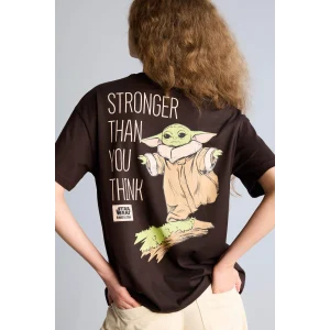 Defacto H1073AXBN207 Kahve Star Wars-Mandalorıan Oversıze Bisiklet Yaka Baskılı Kısa Kollu Tişört