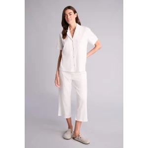 Defacto H1700AXER98 Ekru Pijama Takımı Üst Alt