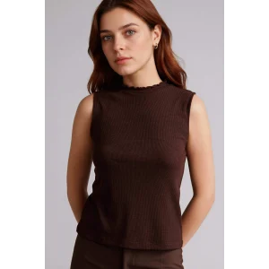 Defacto G0050AXBN207 Kahve Slım Fıt Yarım Balıkçı Yaka Fitilli Kaşkorse Tunik
