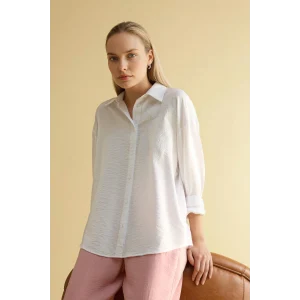 Defacto G8958AXWT79 Beyaz Relax Fıt Gömlek Yaka Uzun Kollu Gömlek