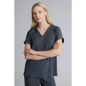 Defacto H1173AXAR169 Antrasit Regular Fit Bürümcük Tişört