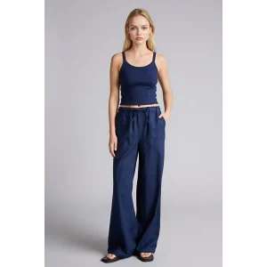 Defacto E1981AXNV125 Lacivert Wıde Leg Beli Lastikli Keten Karışımlı Pantolon