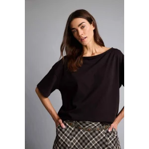 Defacto H6703AXBN340 Kahve Relax Fıt Kayık Yaka Basıc Düz Kısa Kollu Tişört