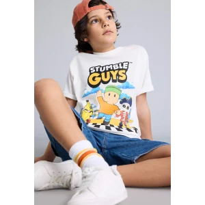 Defacto H0227A8ER105 Ekru Stumble Guys Tişört Erkek Çocuk