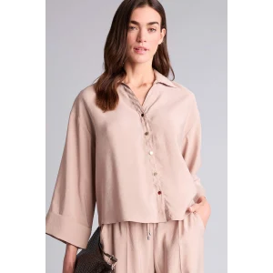 Defacto E9007AXBG176 Bej Loose Fıt Akışkan Kumaş Gömlek