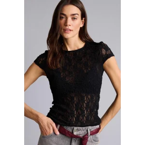 Defacto H5769AXBK81 Siyah Slım Fıt Bisiklet Yaka Dantel Kısa Kollu Tişört