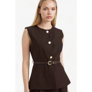 Defacto F7293AXBN473 Kahve Fıtted Bisiklet Yaka Yelek