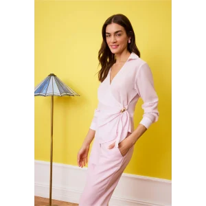 Defacto H0776AXPN343 Pembe Regular Fıt Wrap Yaka Dokulu Uzun Kollu Bluz