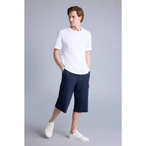 Defacto T4693AZNV241 Lacivert Relax Fıt Düz Paça Sweatshirt Kumaşı Uzun Şort